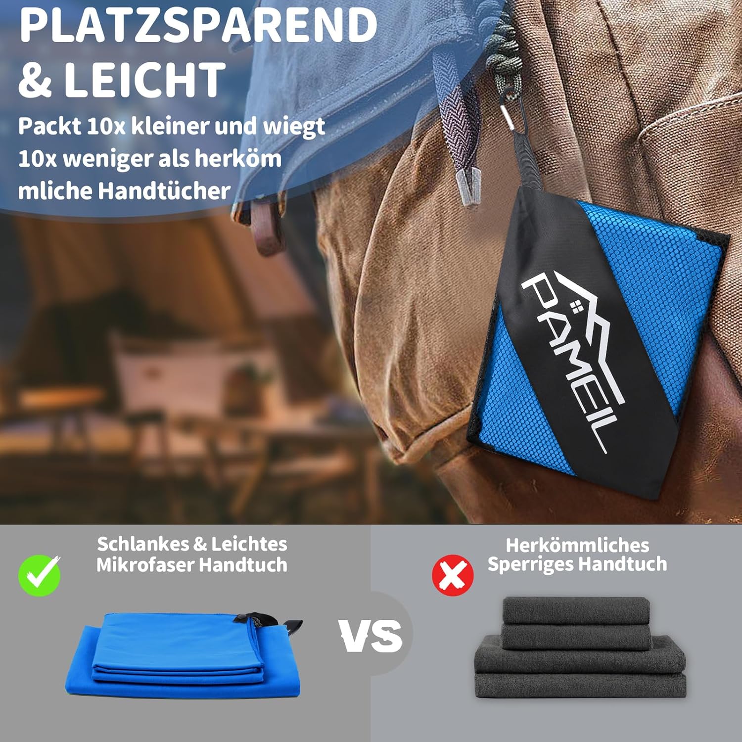 Thumbnail 3 de Pameil Mikrofaser Handtuch 3er Set – Großes Badetuch 160 x 80 cm + 2x 40 x 80 cm Mikrofasertücher