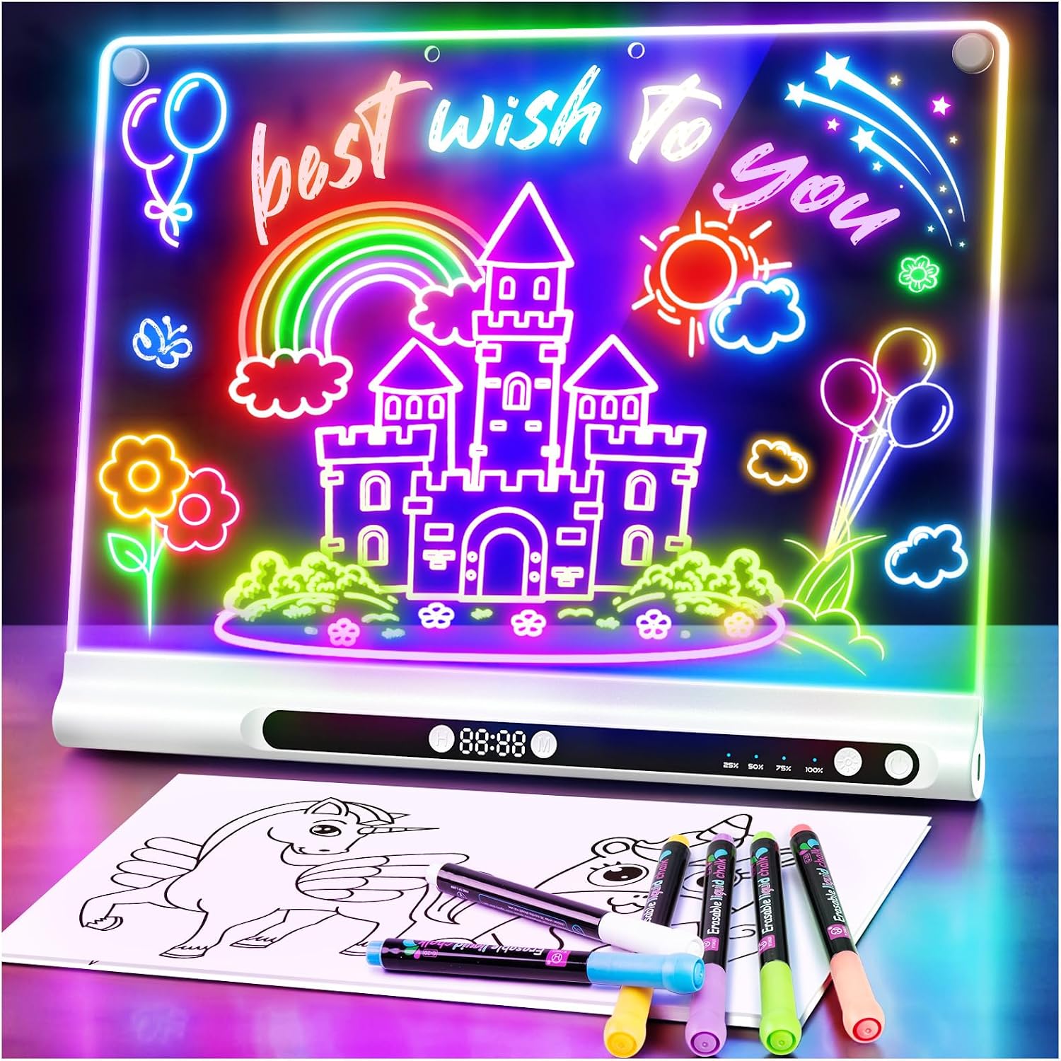 Detalle de Geokay 16-Inch Rechargeable LED Drawing Board with 9-Color Lights and Built-In Stand