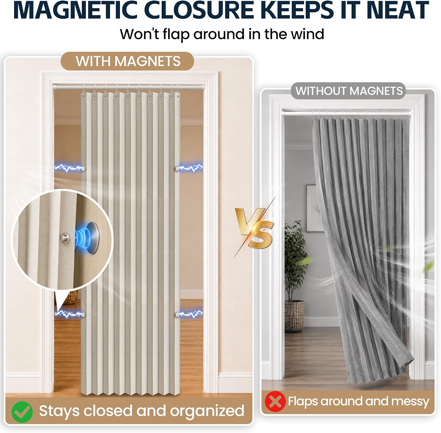 Detalle de AJAZZ 100% Blackout Magnetic Door Curtain (42" W x 78" L, 1 Panel) — Cream White