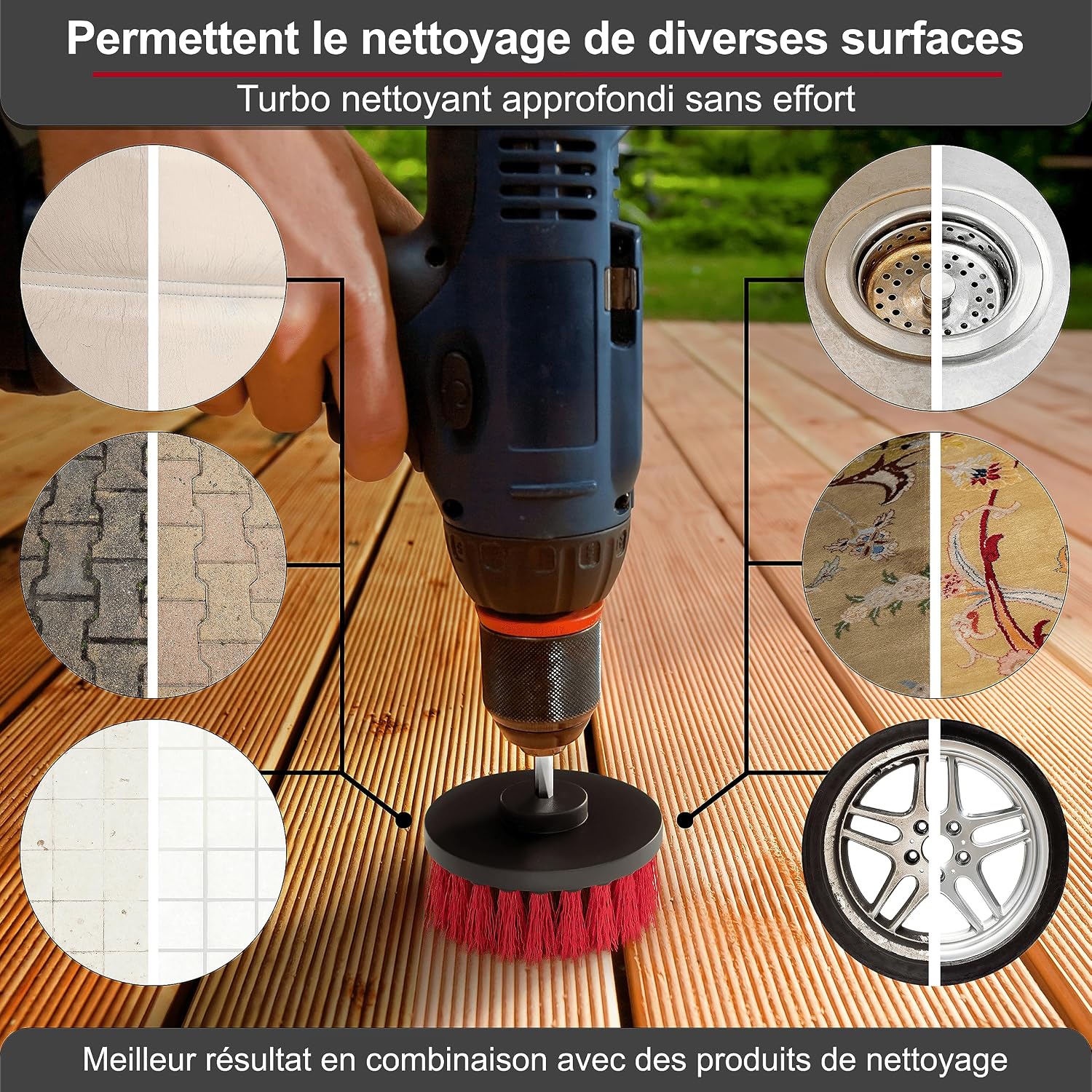 Thumbnail 2 de Brosse Nettoyage perceuse sans Fil – Poils Souples et Durs pour Voiture, Tissus et Jantes
