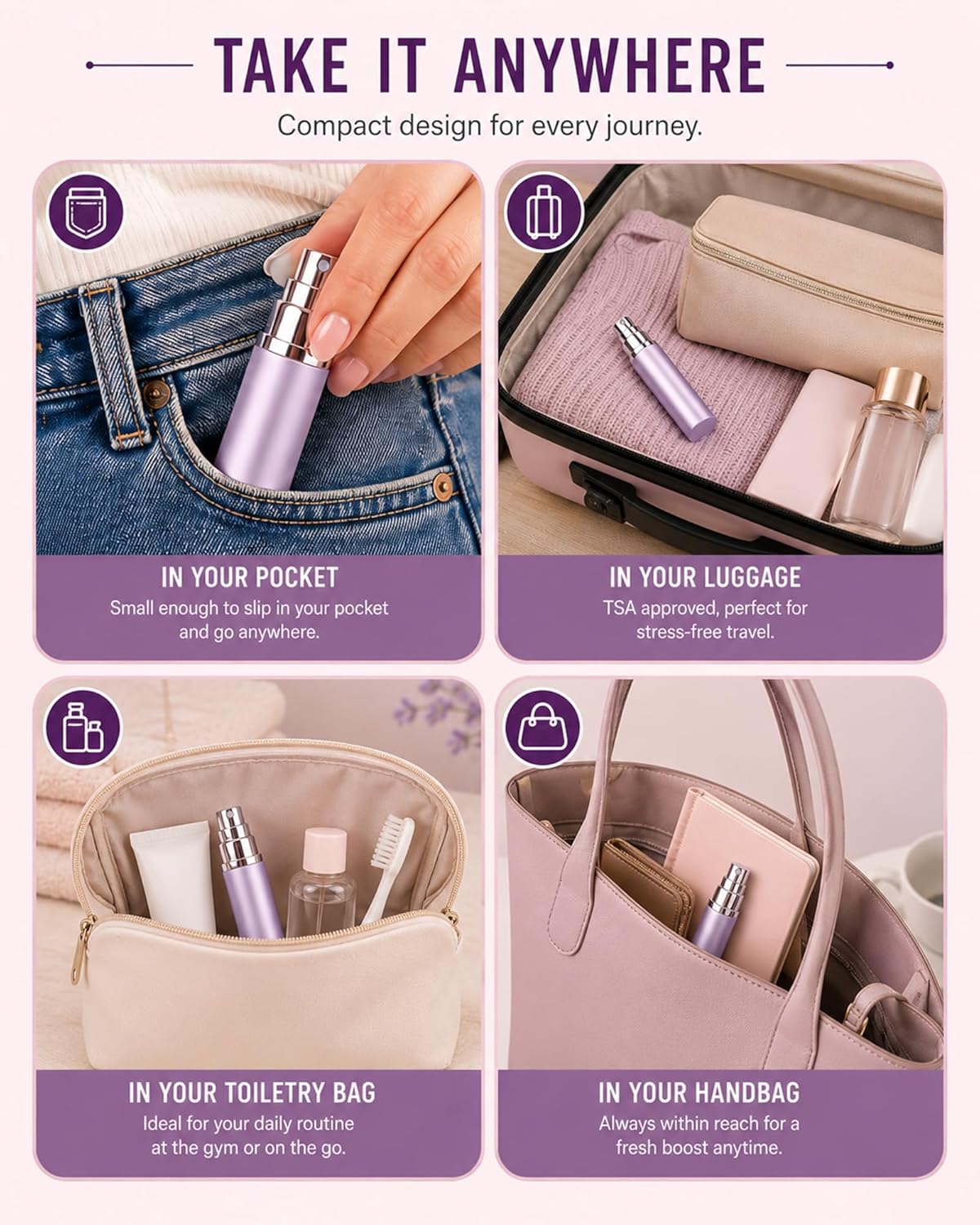 Detalle 1 de Vaporisateur de Parfum de Voyage Lammcou 10ml – Compact et rechargeable, anti-fuite