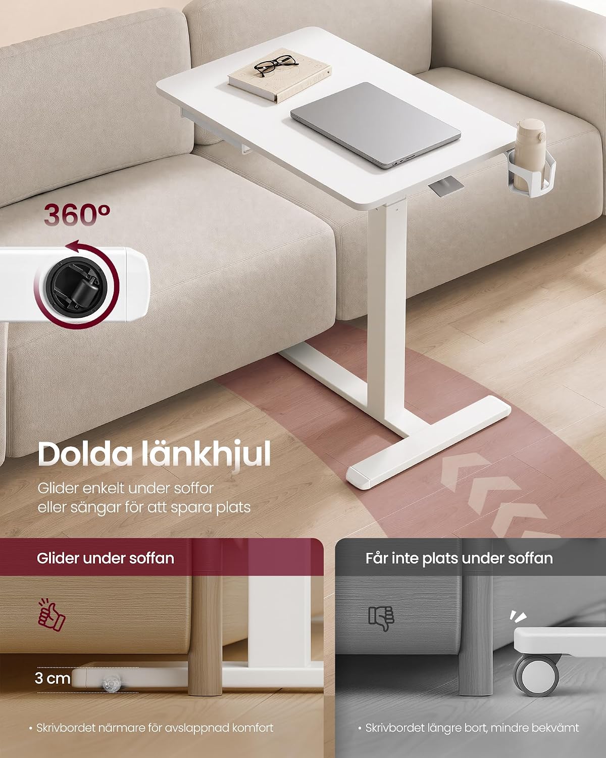 Detalle de VASAGLE Balok Collection LSD610WZ01 höj- och sänkbart laptopbord med hjul