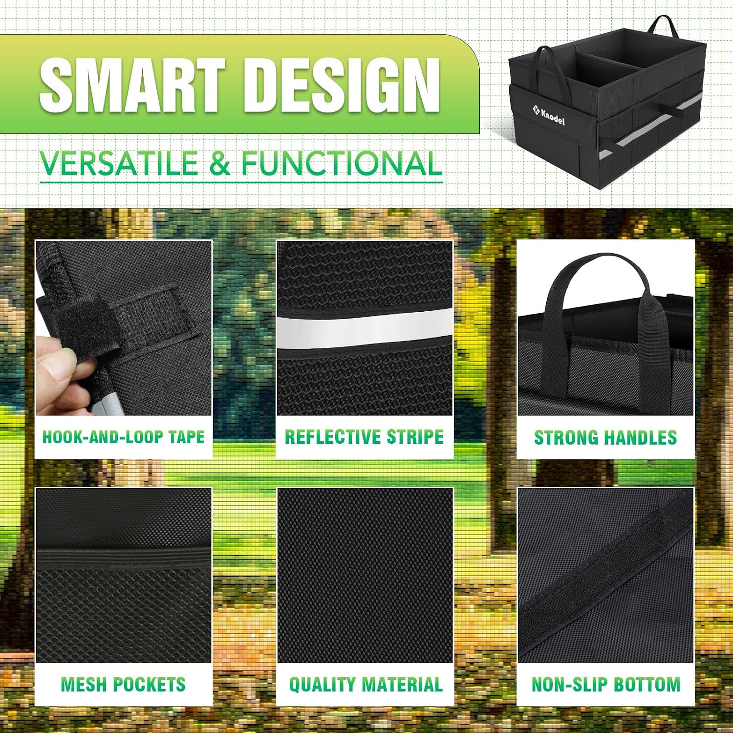 Detalle de K KNODEL Car Boot Organiser – Boot Storage Box and Bag for Small Vehicle & SUV (Small, Black)