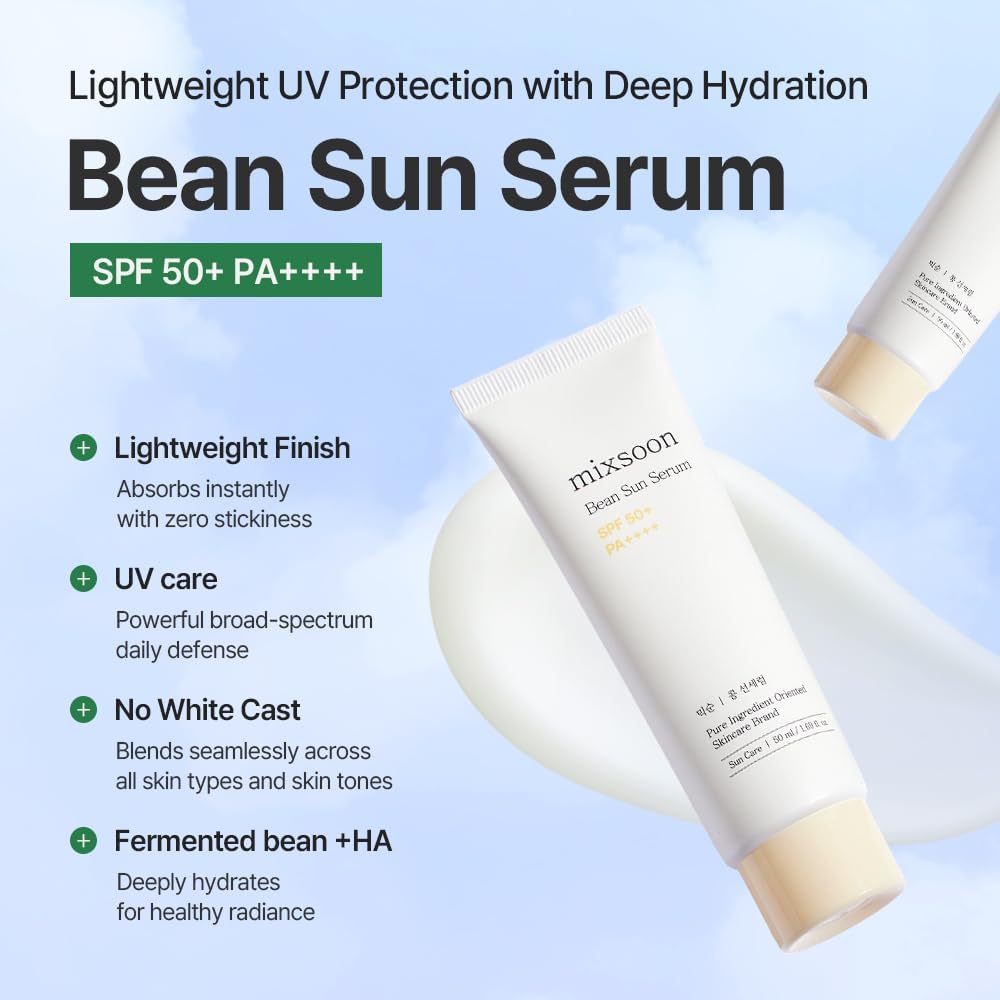Detalle de Mixsoon Bean Sun Serum SPF 50+ PA++++: protezione leggera, idratante e reef-safe per pelli sensibili
