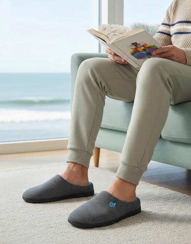 Detalle 2 de VeraCosy Men's Two-Tone Memory Foam Slippers (Dark Gray/Blue) – UK 12/13