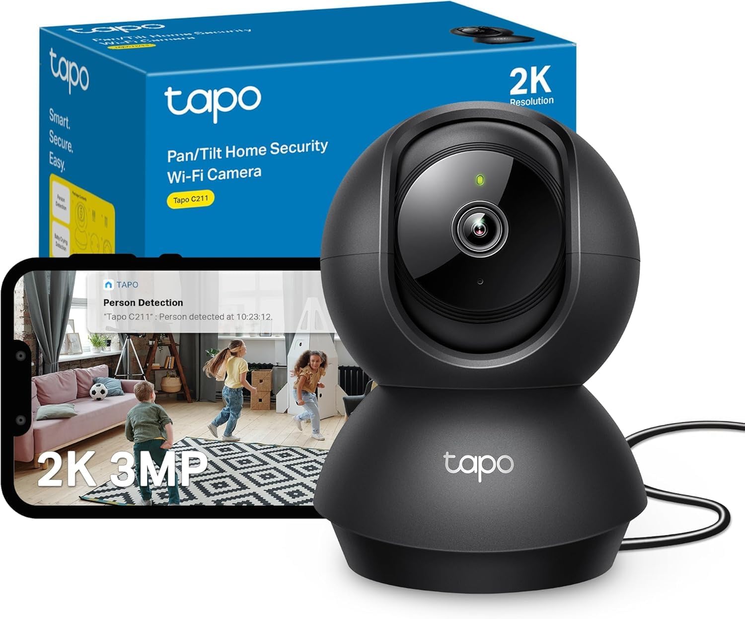 Thumbnail 5 de TP-Link Tapo C210P2 WLAN IP Kamera – 360° Schwenk- und Neigefunktion, 3 MP, 2-Wege-Audio, Lokaler Speicher im 2er-Set