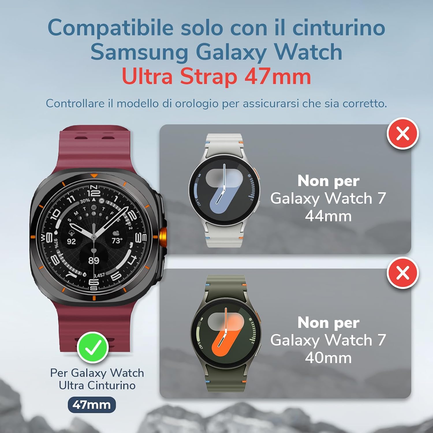 Thumbnail 1 de NotoCity Cinturino silicone 47 mm per Samsung Galaxy Watch Ultra – Rosso vino