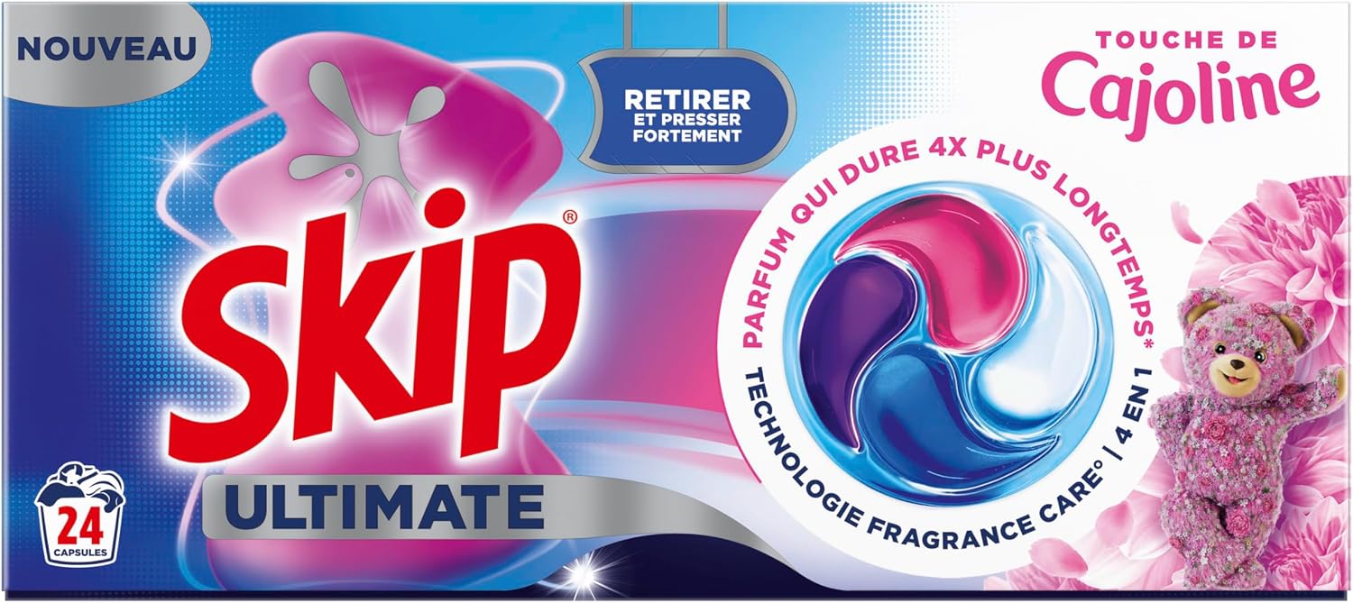 Detalle de Skip Capsules Lessive Ultimate 4en1 Touche de Cajoline – Rose & Fleur Blanche, 96 lavages