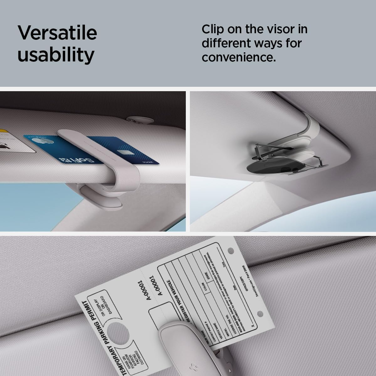 Thumbnail 4 de Spigen support lunettes universel avec pince en silicone pour pare-soleil (lot de 2) – Gris