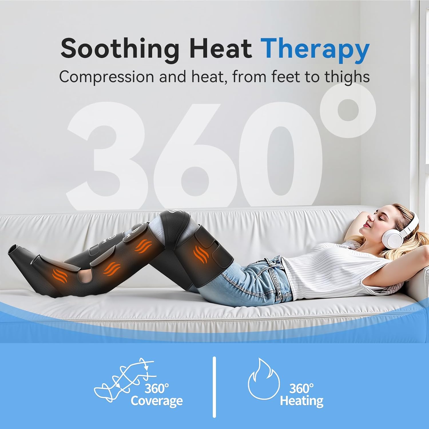 Thumbnail 2 de Leg Massager with Air Compression & Heat, 6×2 Airbags Adjustable Compression Boots (Black)