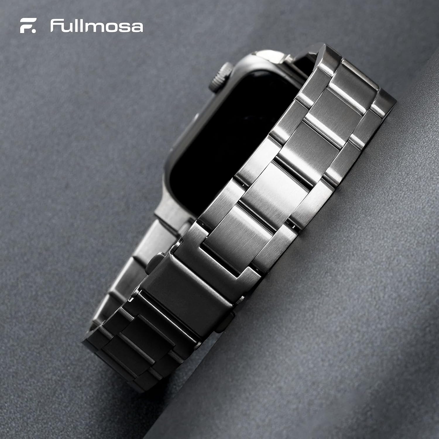 Detalle de Fullmosa Stainless Steel Apple Watch Strap with Case — 38mm/40mm/41mm, Upgraded Solo Link Design for SE to Series 9 (Silver)