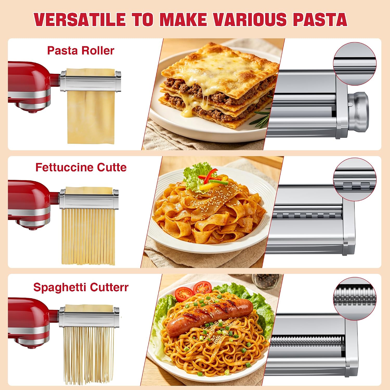 Detalle de KitchenAid-Compatible Pasta Maker Attachment, Stainless Steel