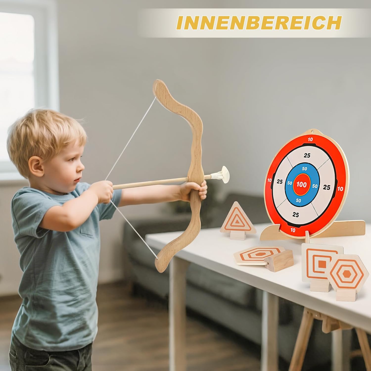 Detalle de YIMORE Set Arc e Frecce per Bambini – Tiro con l’Arco in Legno con Frecce a Ventosa e Bersagli (3+)