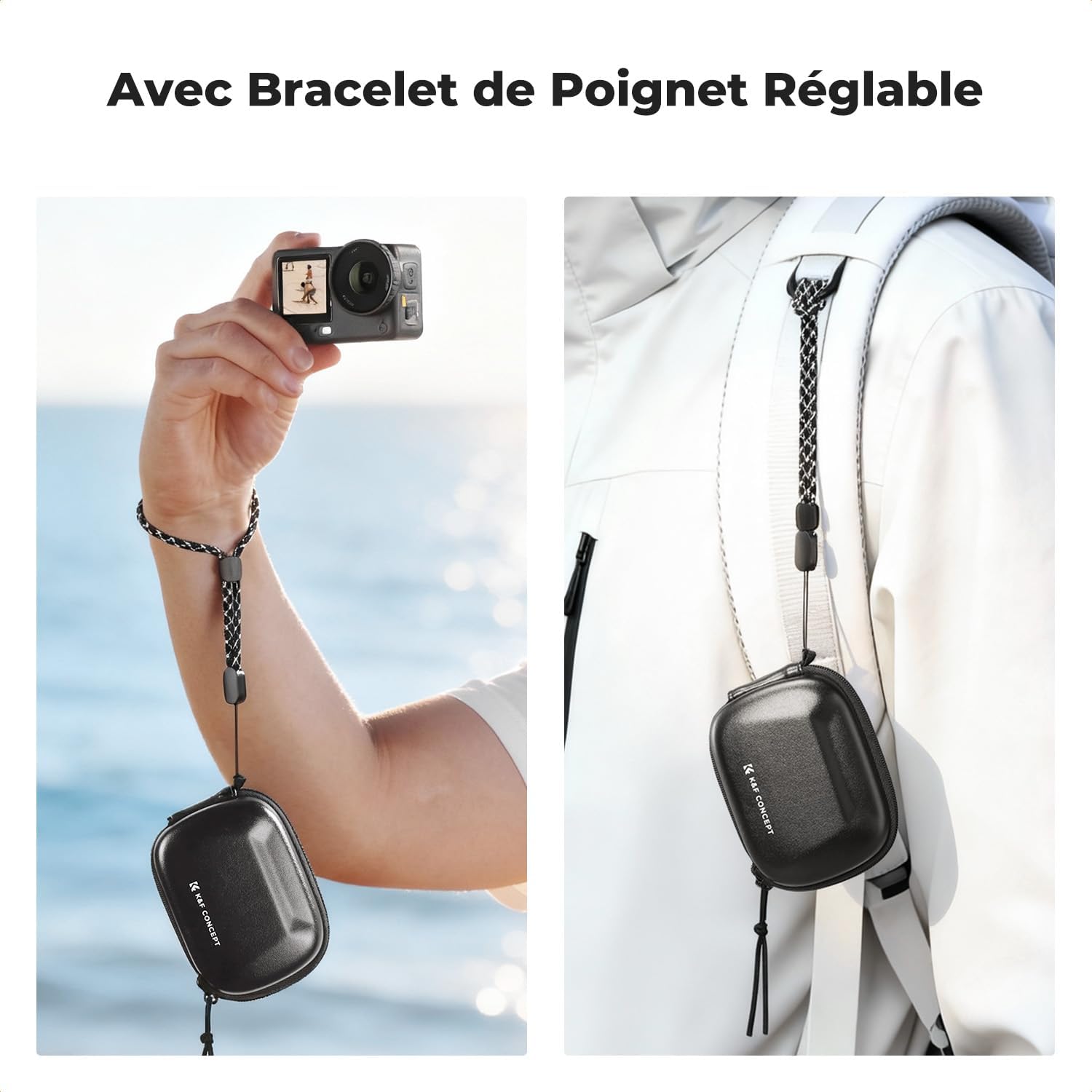 Detalle de Étui de transport K&F CONCEPT pour caméra — coque rigide EVA, compatible Osmo Action 6/3/4/5 Pro, GoPro Hero 13 à 9, Insta360 Ace/Ace Pro/2