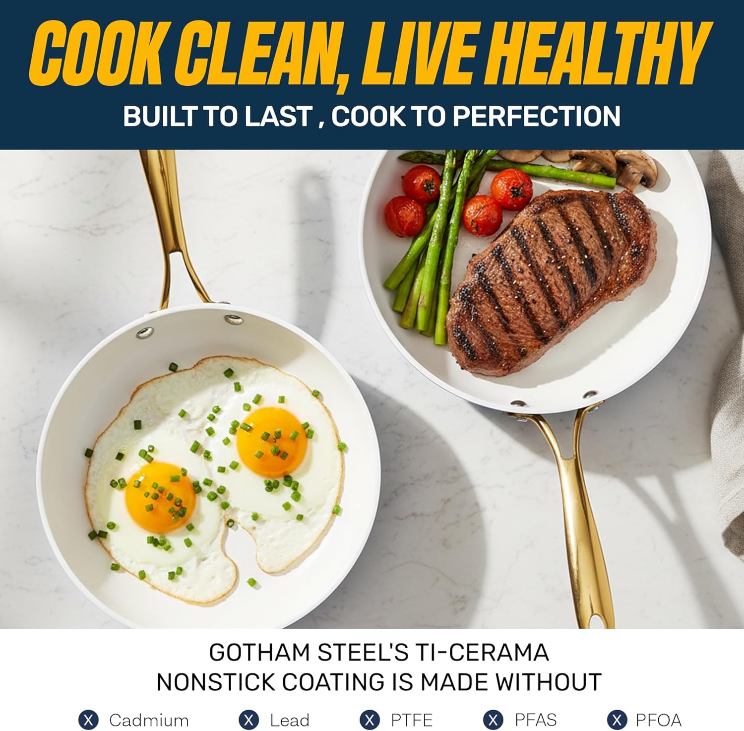 Detalle 2 de Gotham Steel Gold Collection 12-Piece Nonstick Ceramic Cookware Set