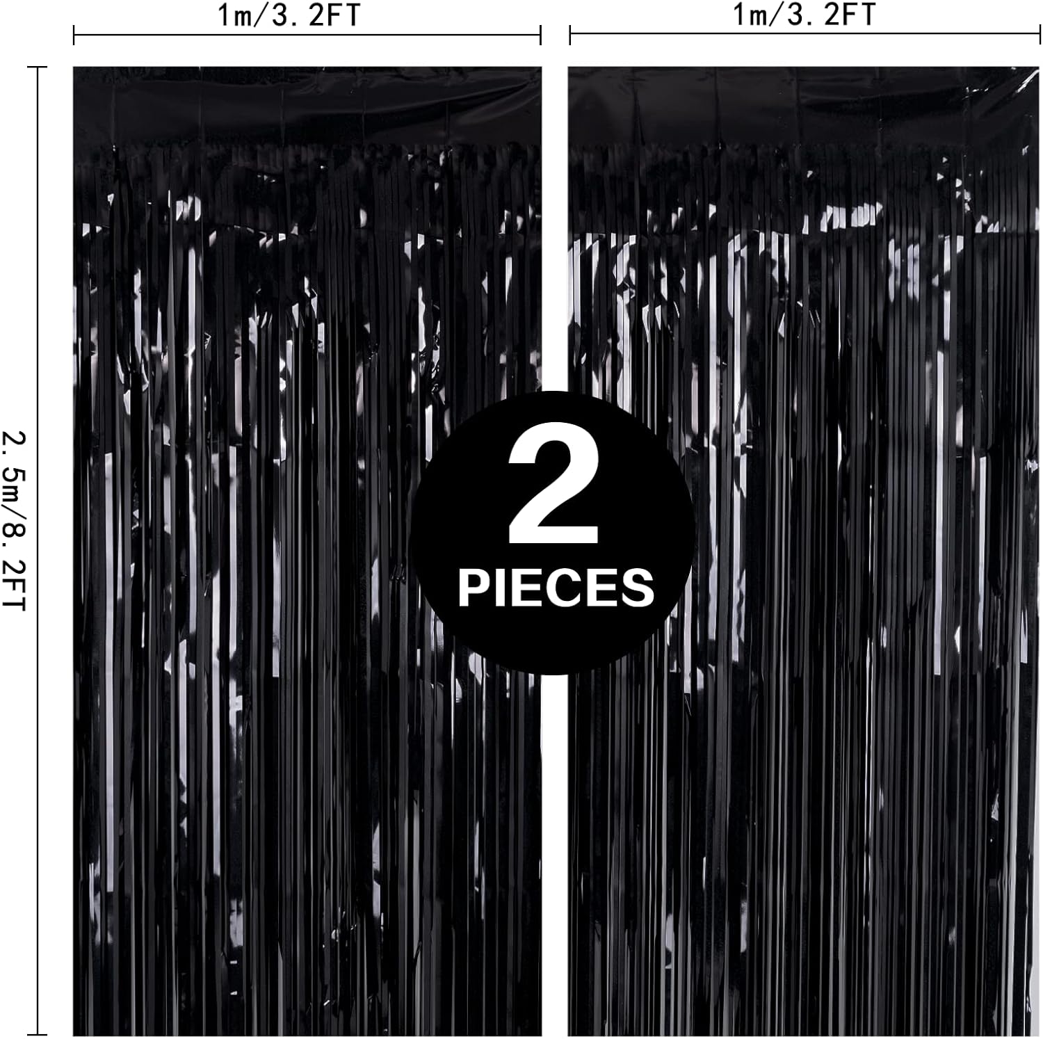 Detalle de Black Tinsel Foil Fringe Curtains 3.2ft x 8.2ft 🎉