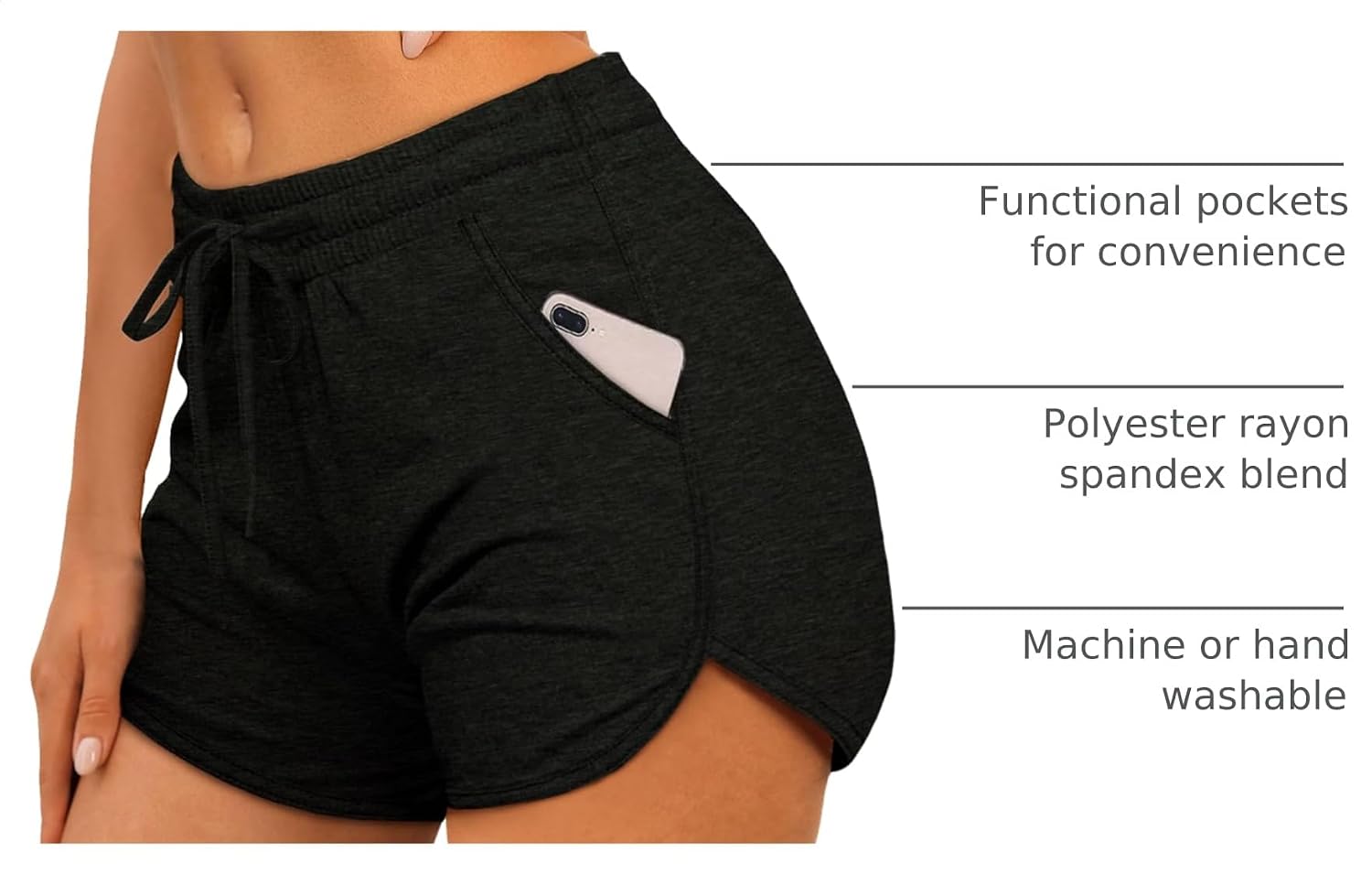 Detalle de Aloodor Women’s Athletic Running Dolphin Shorts with Pockets and Drawstring