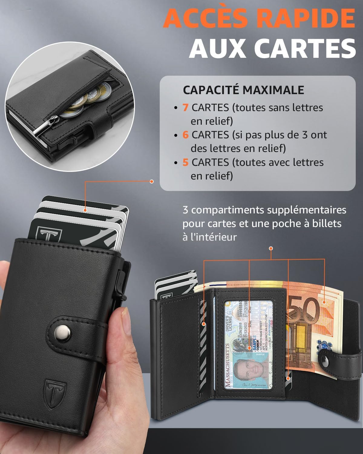Detalle 2 de TEEHON Portefeuille RFID compact 10,5 cm đ