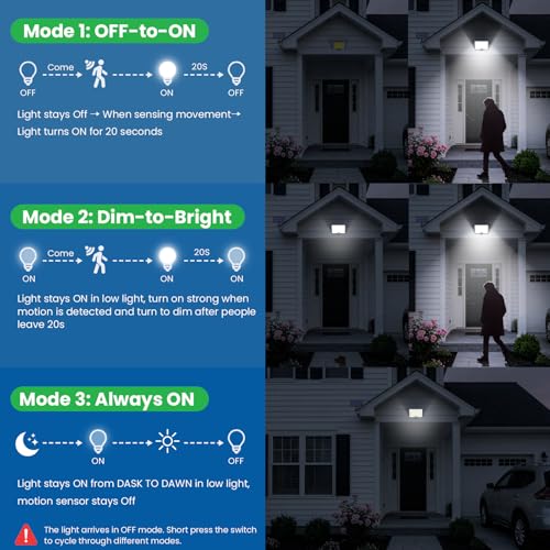 Detalle de Lampe Solaire Extérieur iPosible 2000lm Ultra-brillant avec Détecteur de Mouvement et 204 LED – 3 Modes, IP65, 16,4 ft