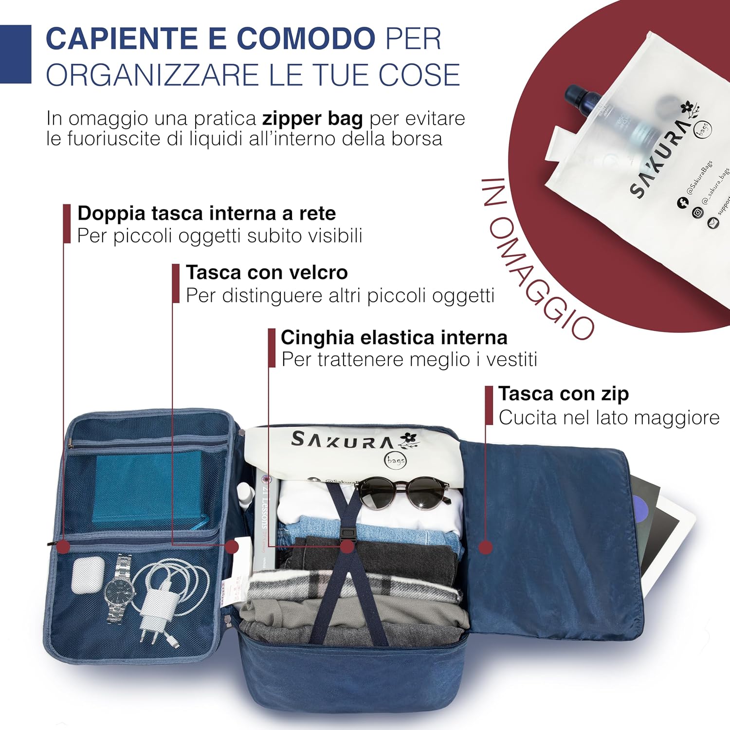 Thumbnail 4 de Sàkura Borsa da Viaggio 40x20x25 Ryanair, bagaglio a mano con fascia per trolley e scomparti