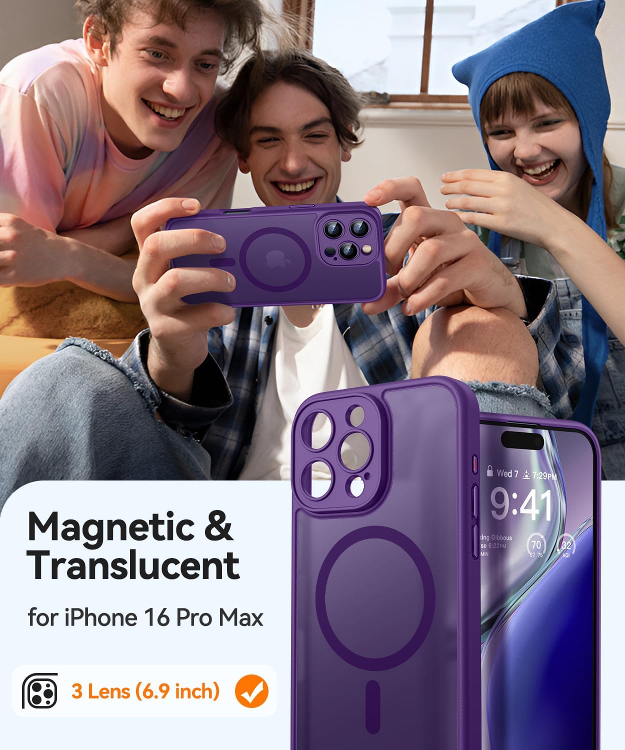 Thumbnail 1 de CANSHN Magnetic Case for iPhone 16 Pro Max – Deep Purple, Full Camera Protection with MagSafe
