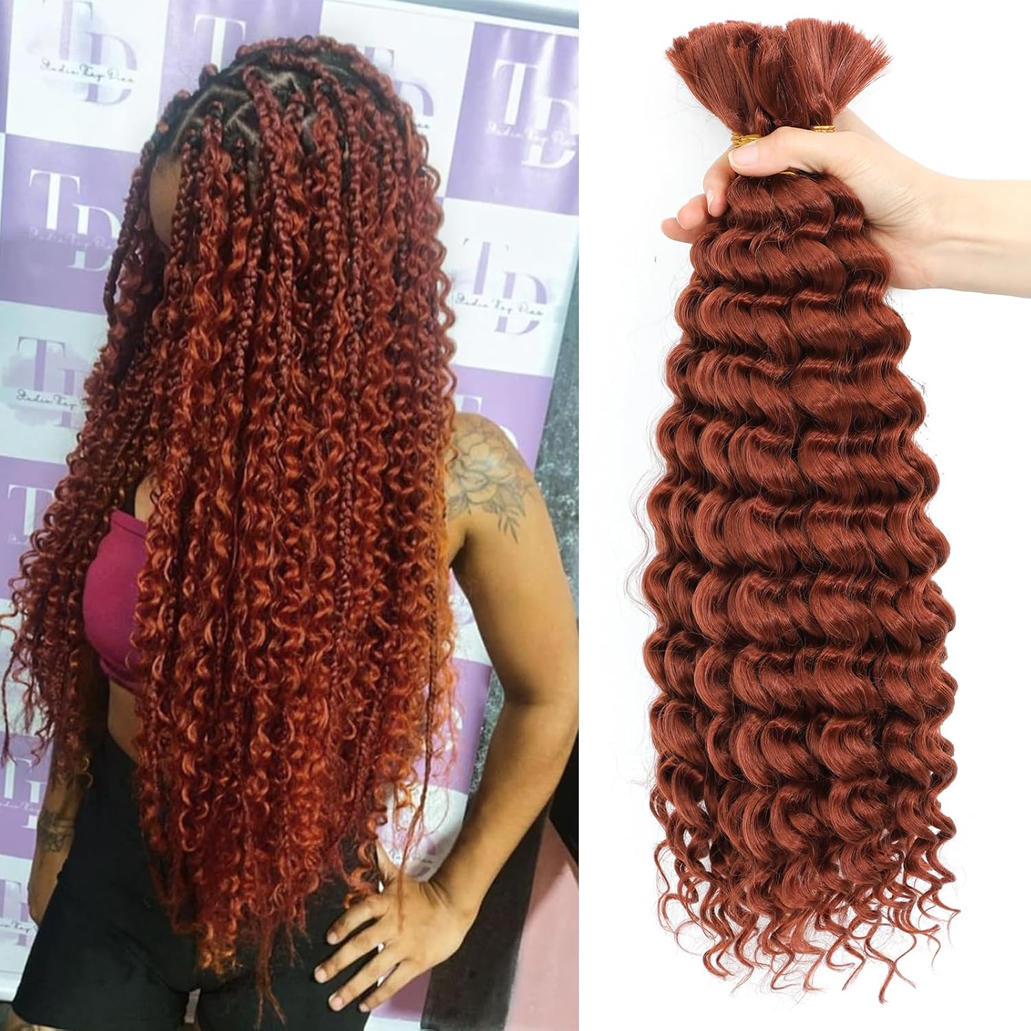 Imagen de BLTYXT Deep Wave Bulk Hair 18 Zoll – 6 Bundles synthetische Braiding Hair mit Crochet Hook, Farbe 350 en OfertitasTOP