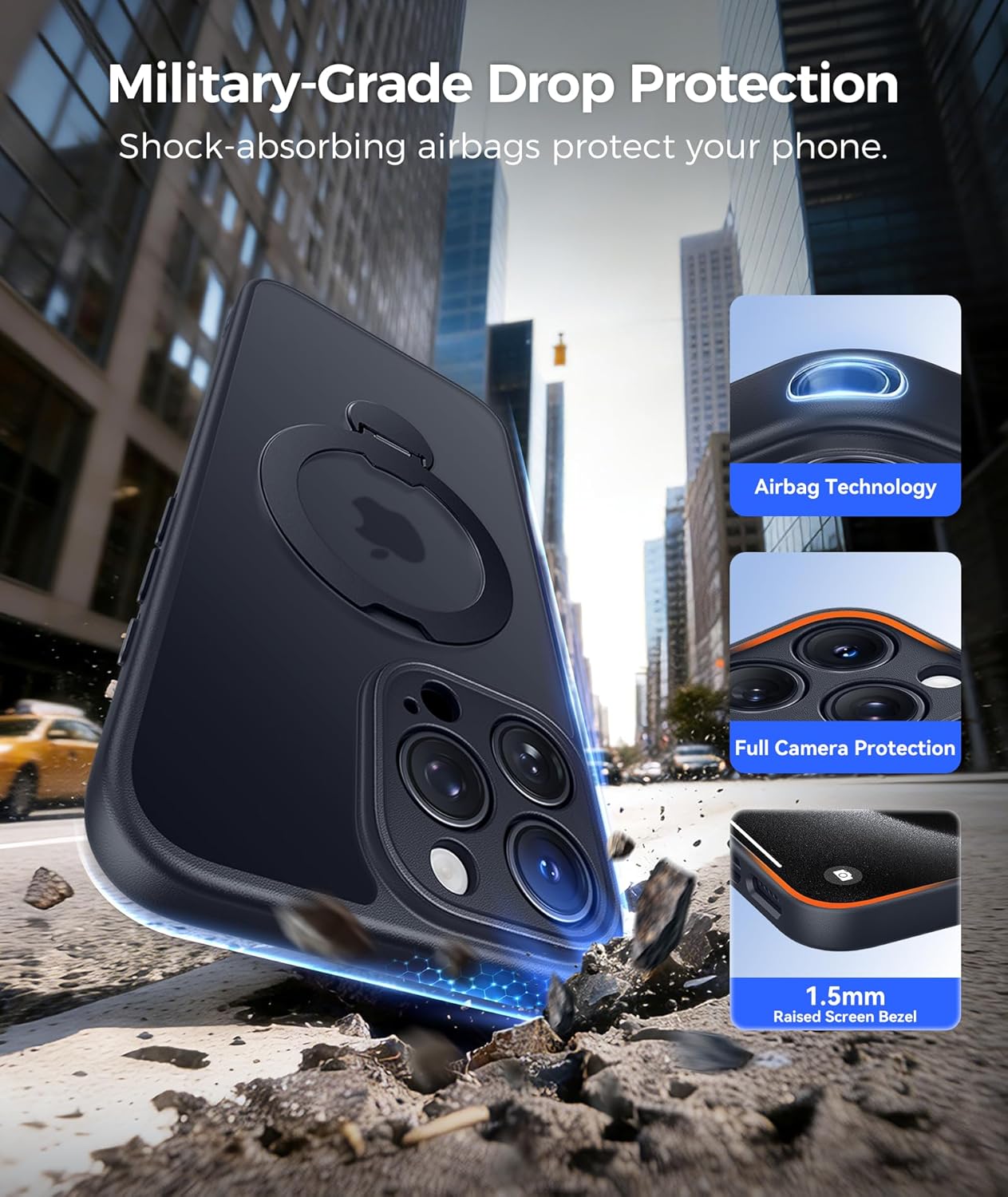Detalle de FNTCASE for iPhone 16 Pro Max: 360 Spin Magnetic Stand Case with MagSafe, Screen Protector, and Full Camera Protection