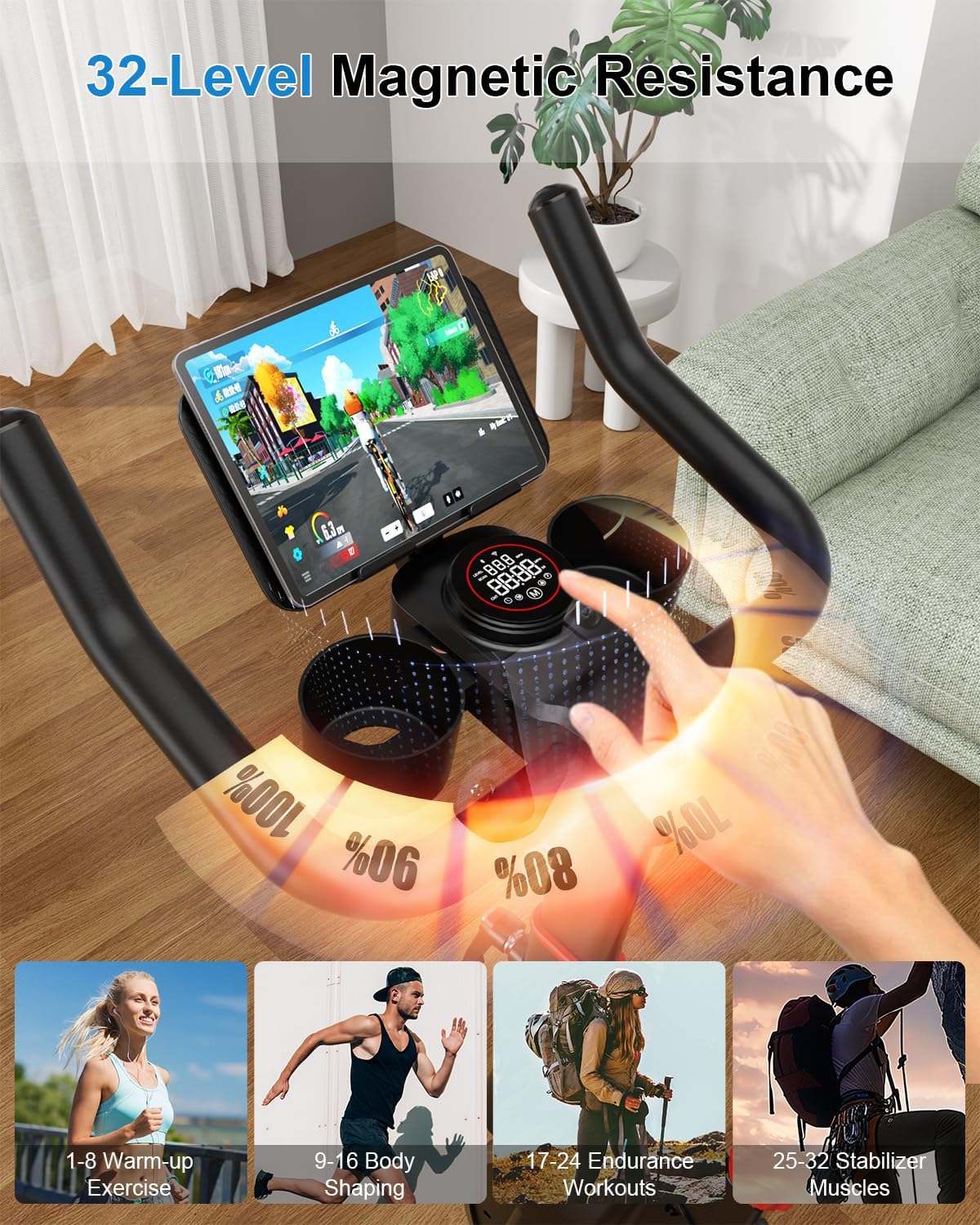 Detalle 2 de Lacuffy indoor cycling exercise bike with LCD, app support and 136 kg weight capacity