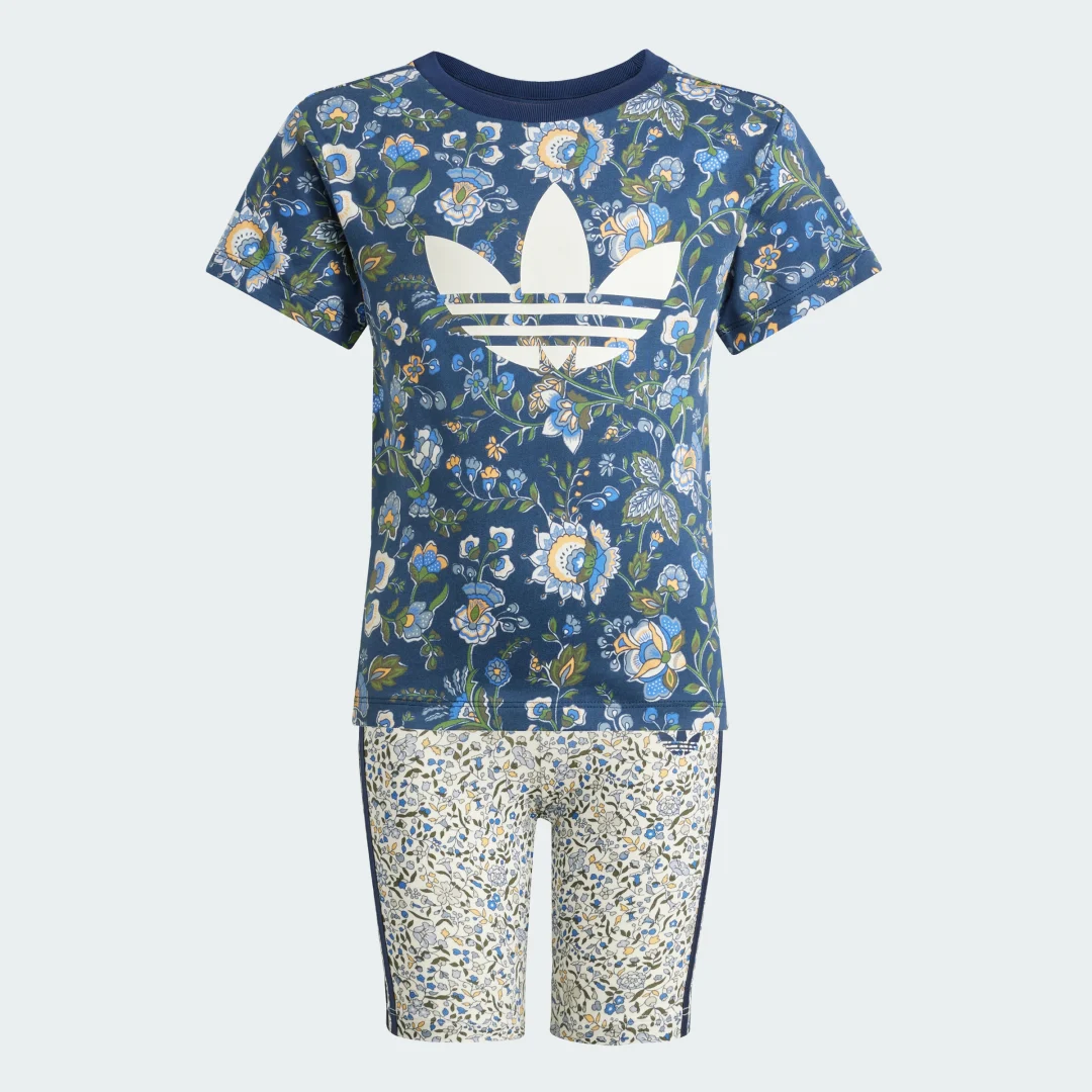 Detalle de Conjunto camiseta y mallas cortas adidas Originals x Liberty London (Niños) – Azul