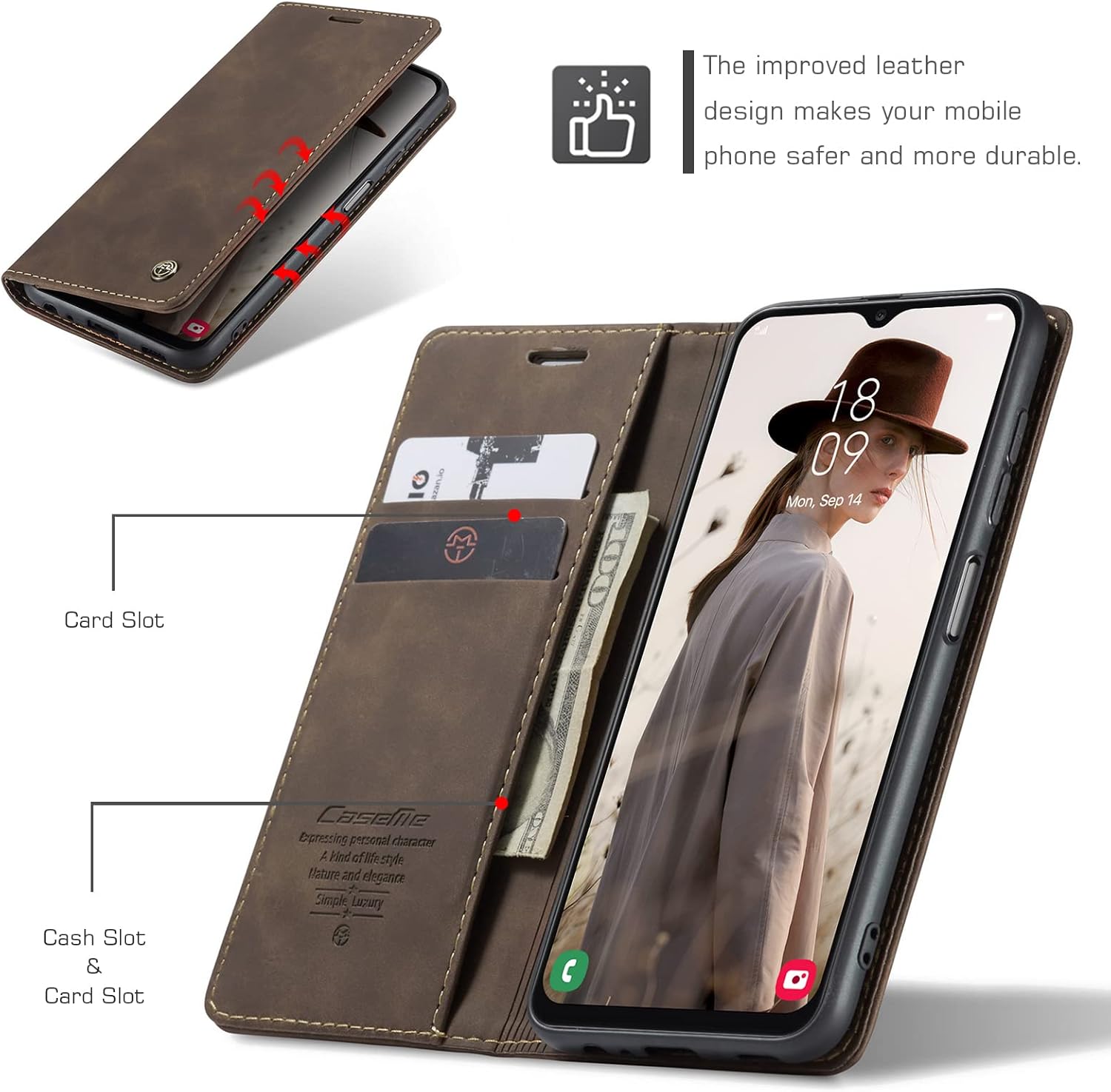 Thumbnail 1 de Cracedily Klapphülle aus Leder für Samsung Galaxy A13 (4G/5G) – Premium Flip Case mit Kartenfach und Standfunktion