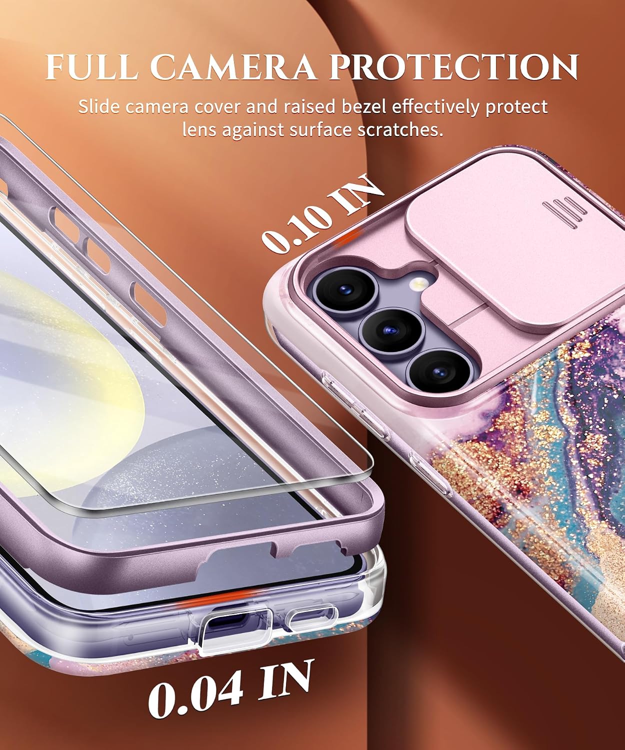 Detalle de GVIEWIN Marble Case with Slide Camera Cover for Samsung Galaxy S24 (6.2") – Purple Dreamland River