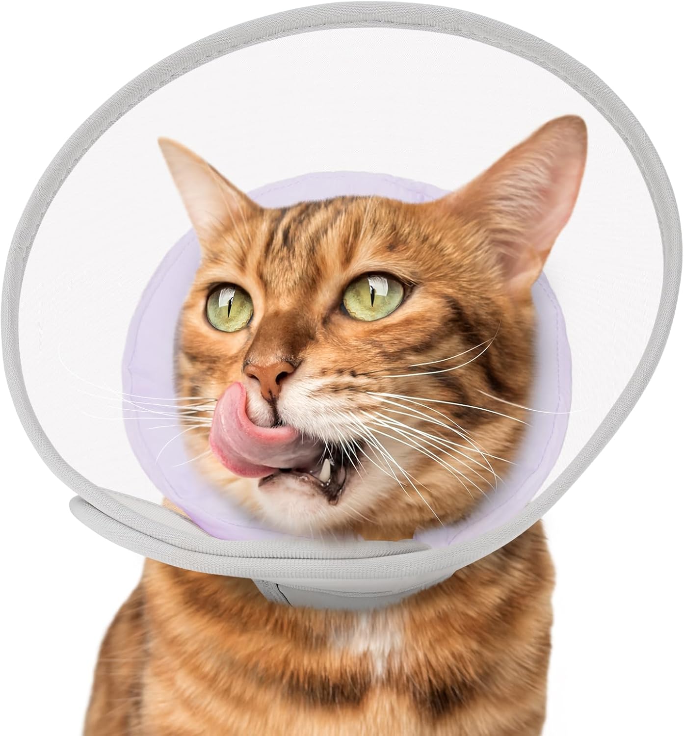 Detalle de Supet Cat Cone Collar Soft (Light Purple, M) – soft, waterproof recovery cone for post-surgery licking control
