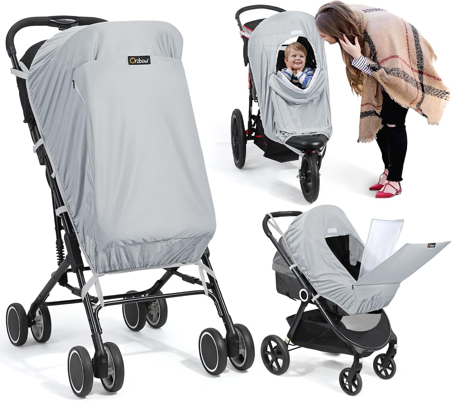 Thumbnail 6 de Orzbow Pram Sun Shade with Mosquito Net & UPF 50+ UV Protection, Universal Buggy Cover (Black)