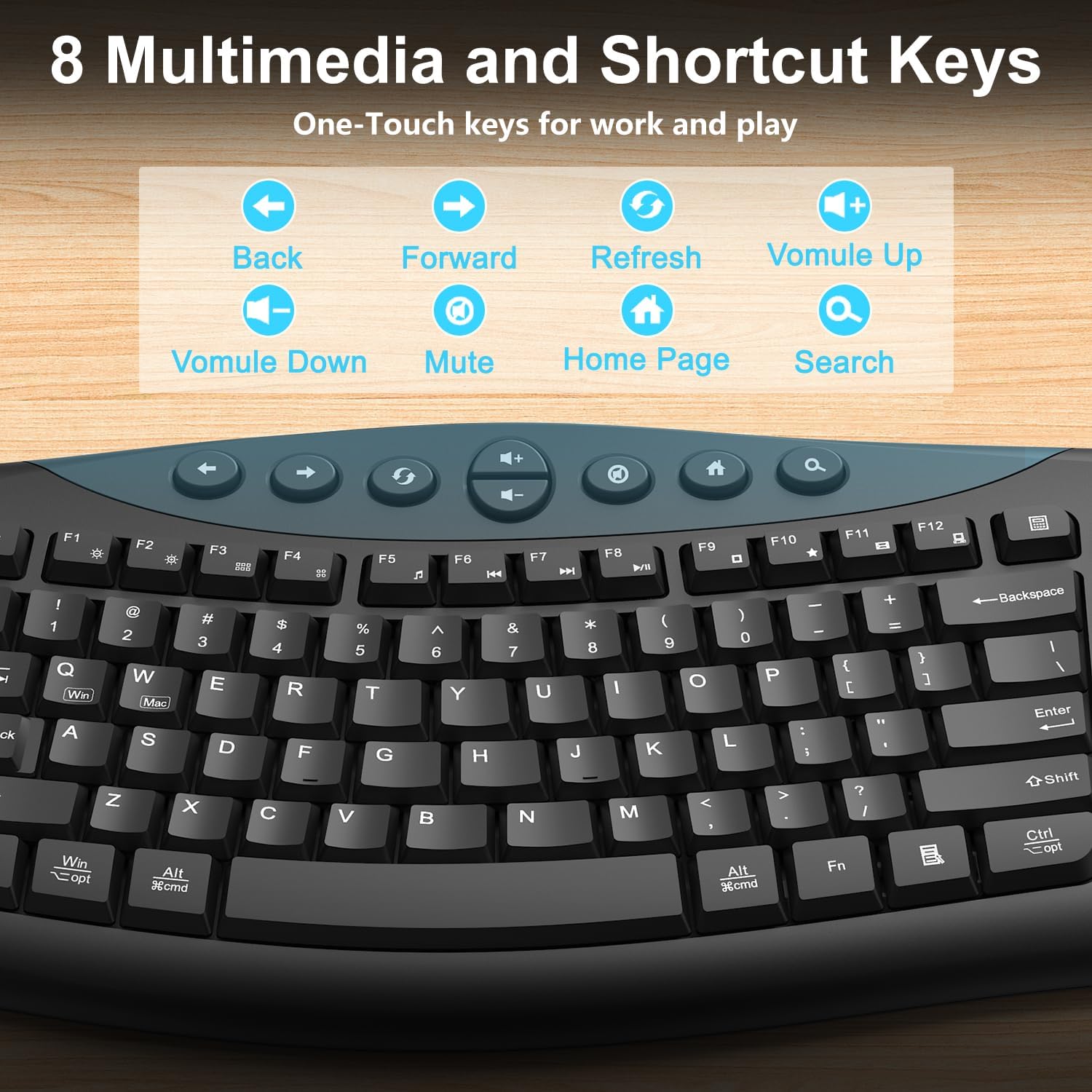 Detalle de Wireless Keyboard and Mouse Combo with Ergonomic Curved Design and Silent 2.4G Operation