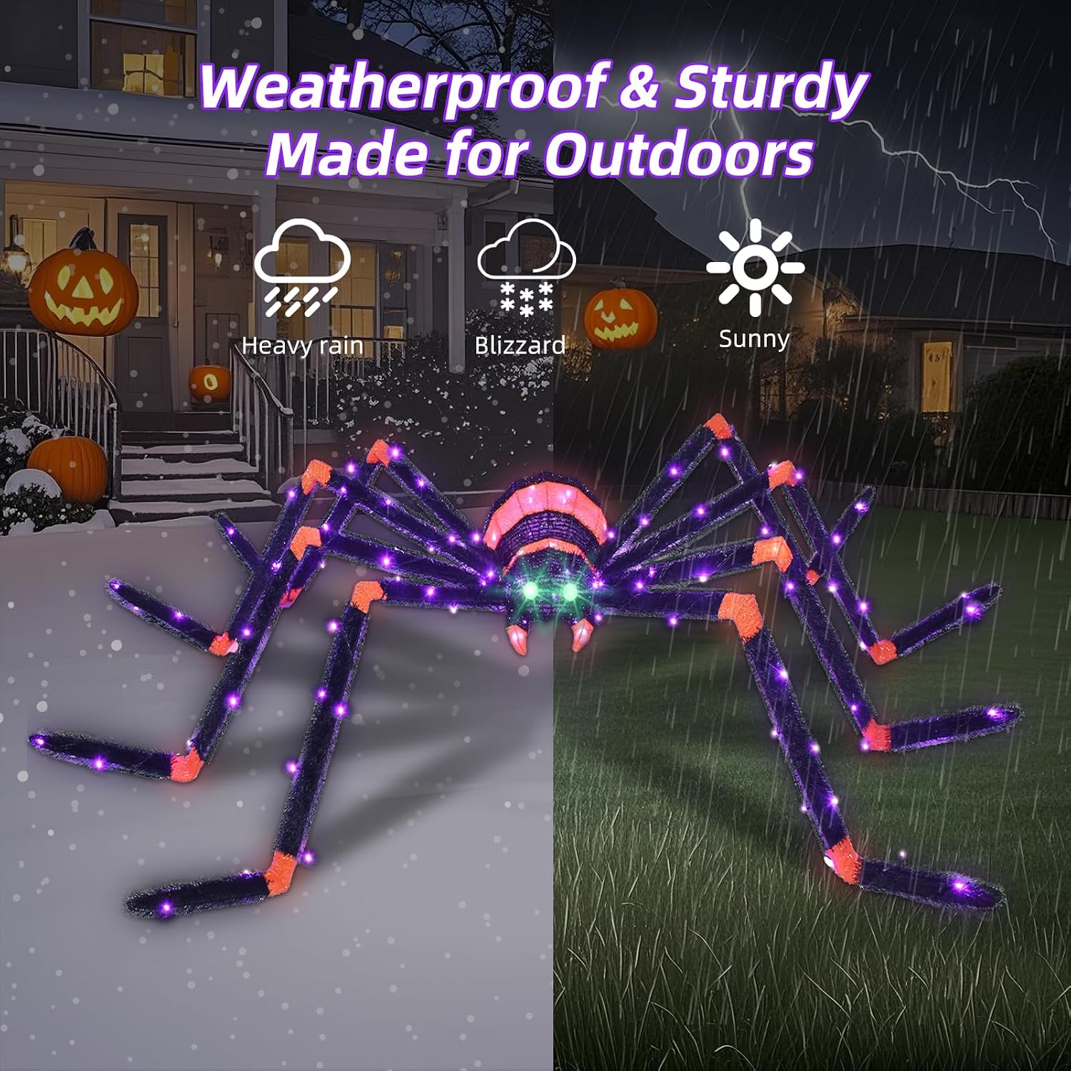 Detalle de HOYECHI HYC8601 Giant Halloween Spider Decoration, 115 LED Lights, Black