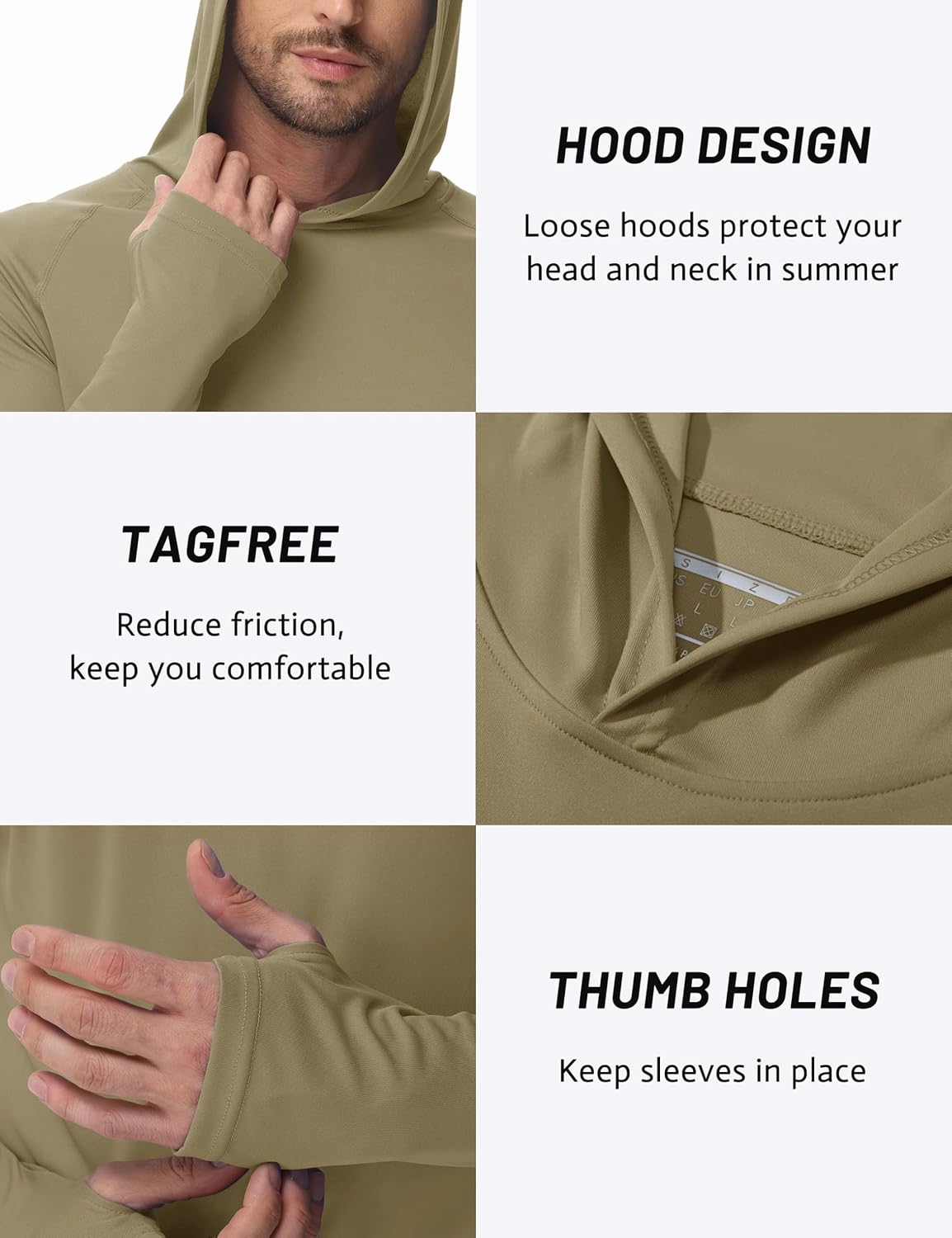 Detalle de TACVASEN UV-Schutz Hoodie Herren mit UPF 50+ und Daumenlöchern