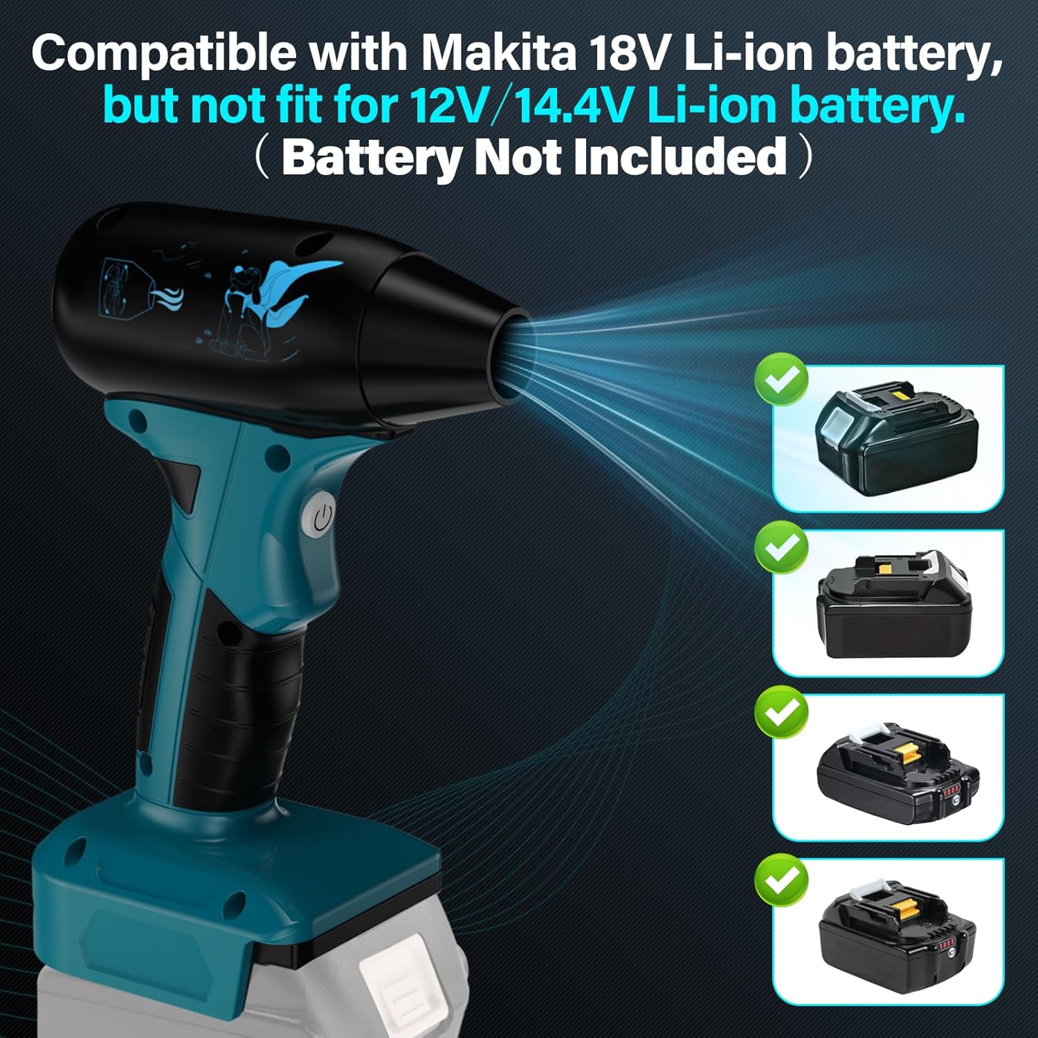 Detalle de Makita 18V Li-ion compatible jet dry blower air duster (no battery) – 4 gear adjustable airflow up to 130,000 RPM