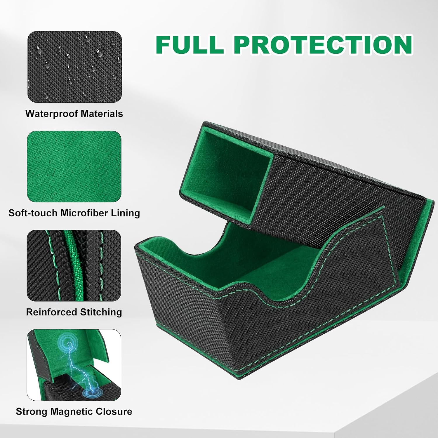 Detalle 1 de T351 Dice Case-GN-CA Foldable Dice Tower, Magnetic PU Leather Tray, Black & Green
