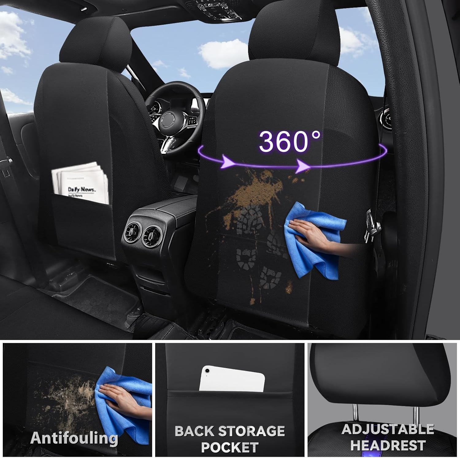 Detalle 2 de CAR PASS Nappa Leather Front Seat Covers — Universal 2 pcs