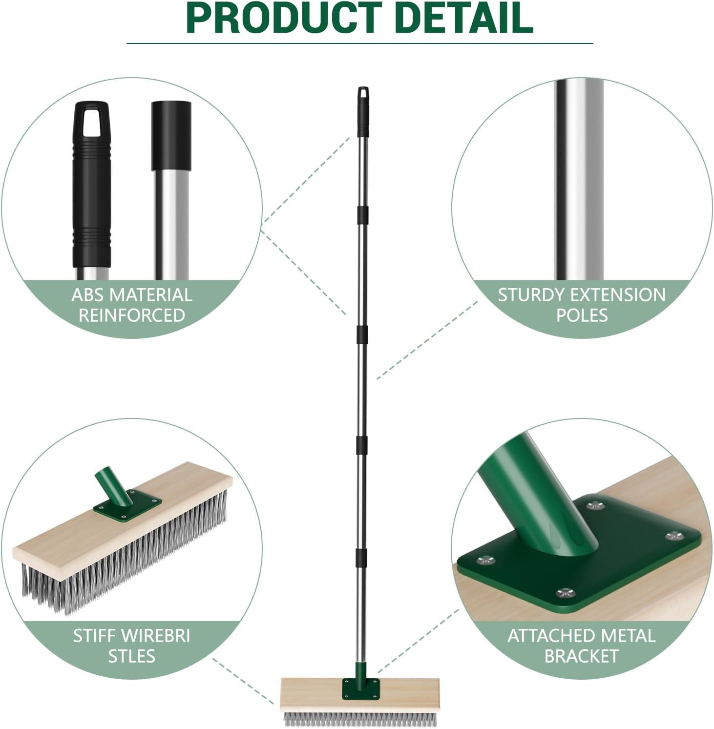 Detalle de ytorgr Heavy Duty Yard Brush Outdoor Wire Broom with 57" Telescopic Handle
