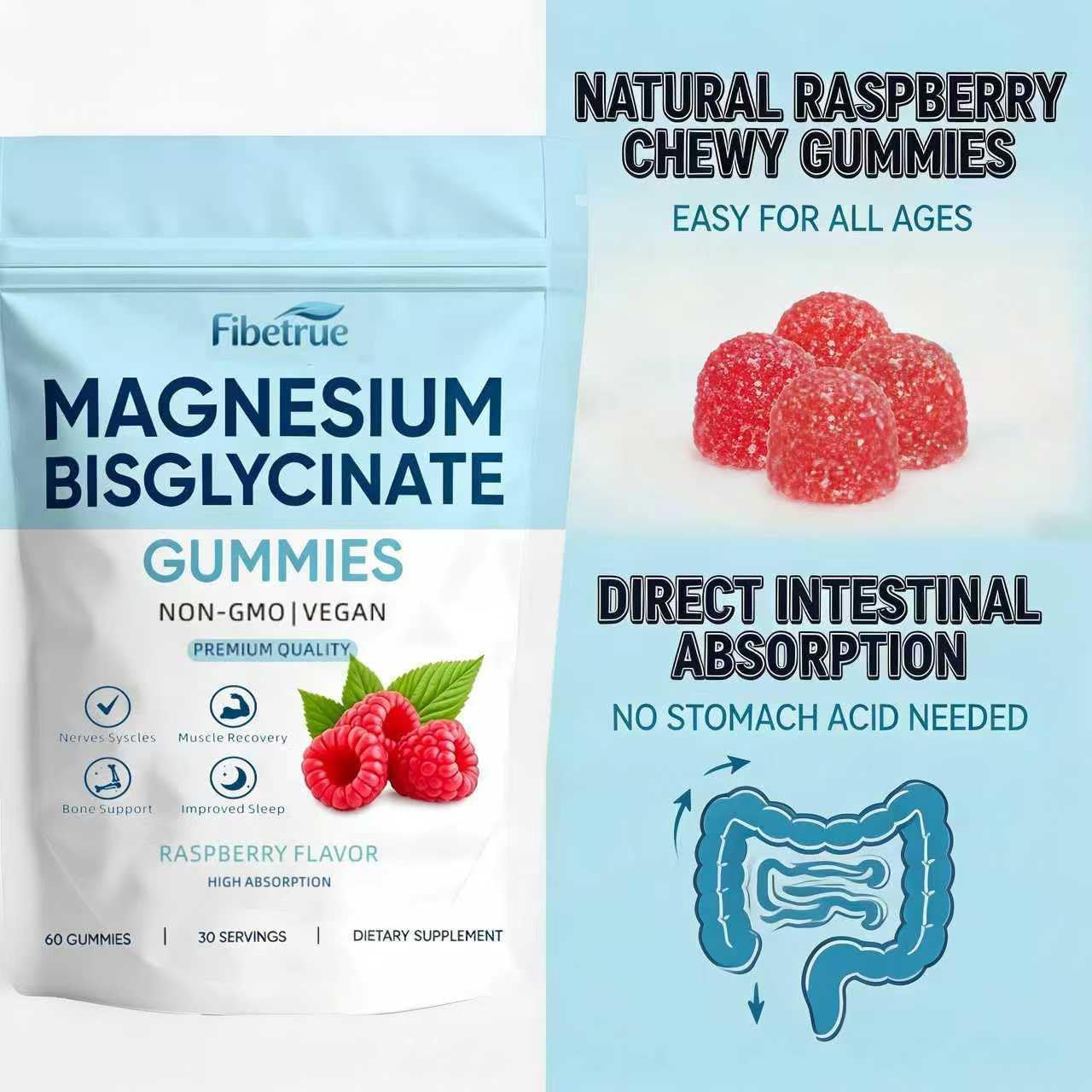 Detalle 2 de Magnesium Glycinate Gummies 400mg, Vegan Raspberry, 60 Count