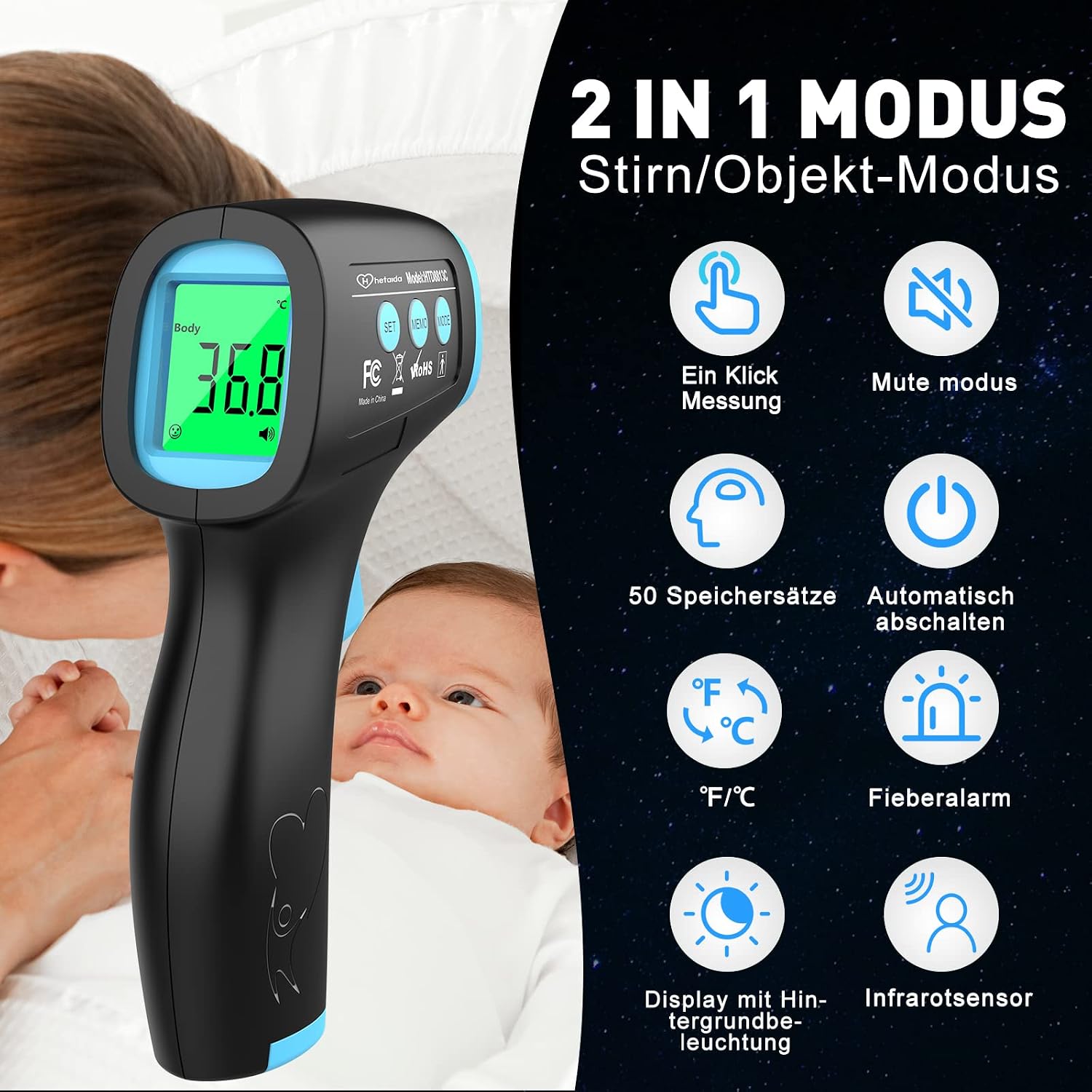 Thumbnail 1 de Kontaktloses Infrarot-Stirnthermometer mit 50 Speicherfunktionen