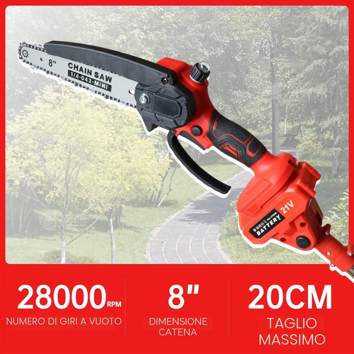 Detalle de 2 in 1 Potatore a Batteria con asta telescopica da 180 cm – Motosega e potatore portatile 8 pollici
