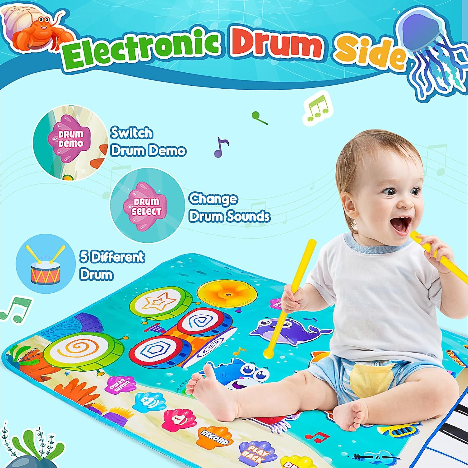 Thumbnail 3 de Gralal 3-in-1 Animal Musical Mat for 1–2 Year Olds – Piano, Drums & Recording Toy