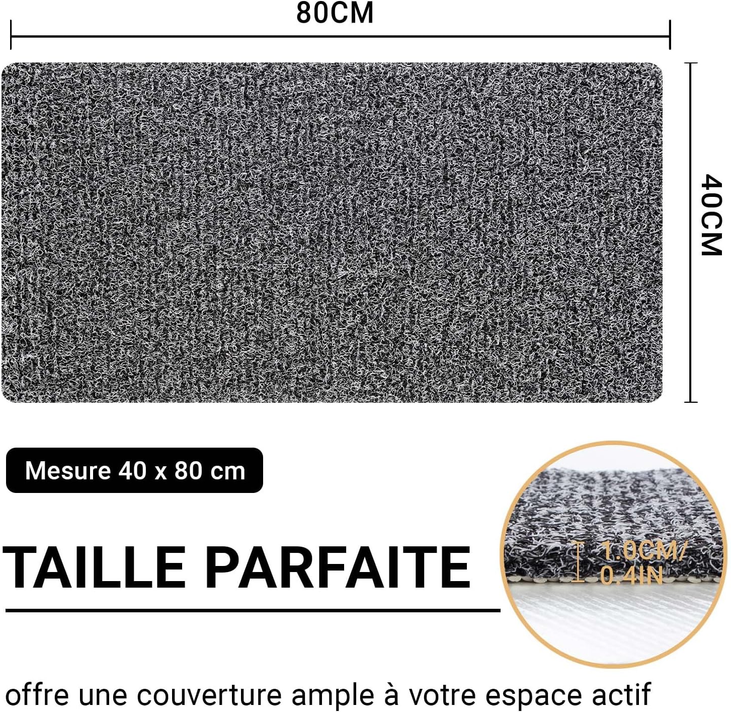 Detalle de COSYLAND Tapis de Douche Antidérapant 40x80 cm – Luffa PVC, Drainage Efficace, Noir/Blanc