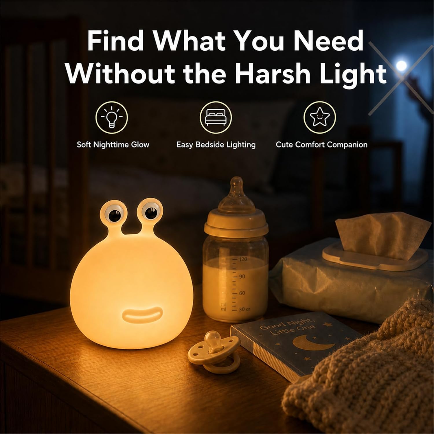 Detalle de MUID Slug Night Light, Soft Silicone Lamp with Warm LED and 15-Minute Shutoff