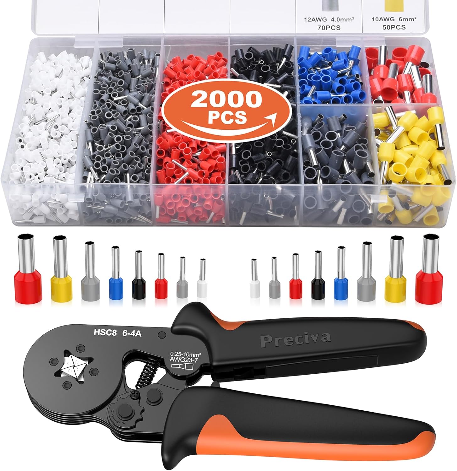 Detalle de Pince à sertir 0,25–10 mm² avec 2 000 cosses à viroles (Preciva, AWG23-7)