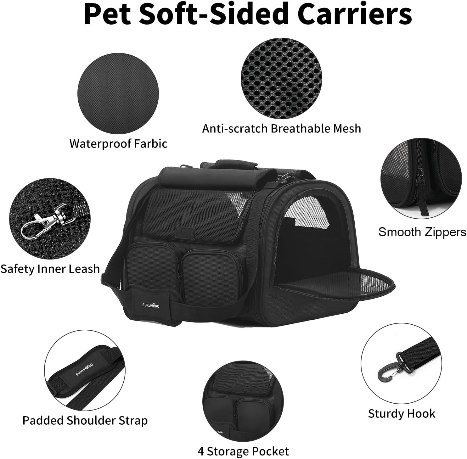 Detalle de FUKUMARU Sac de transport pliable pour chien et chat jusqu’à 20 kg, noir (approuvé compagnies aériennes)