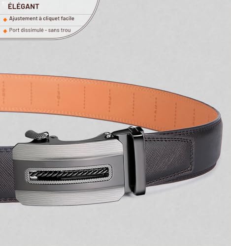 Detalle 2 de BULLIANT Ceinture Homme – Ceinture automatique en cuir noir 35 mm, taille réglable, boîte cadeau