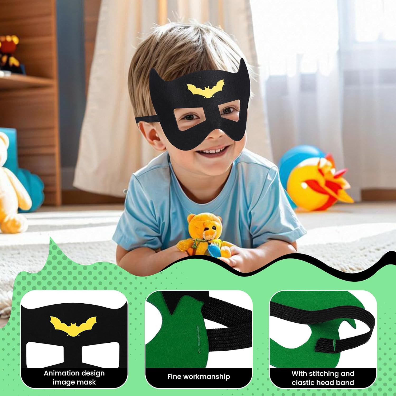 Detalle de InPoTo Superhero Capes for Kids: Double-Sided Capes with Masks for 4–12 Years